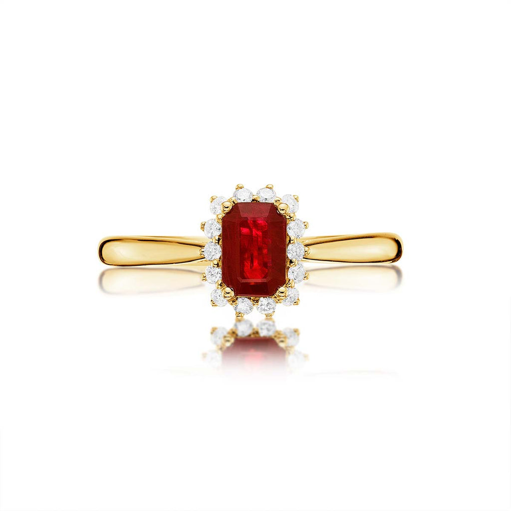 Ruby Ring 4x6mm Ruby & 0.14ct Diamonds in 18K Yellow Gold
