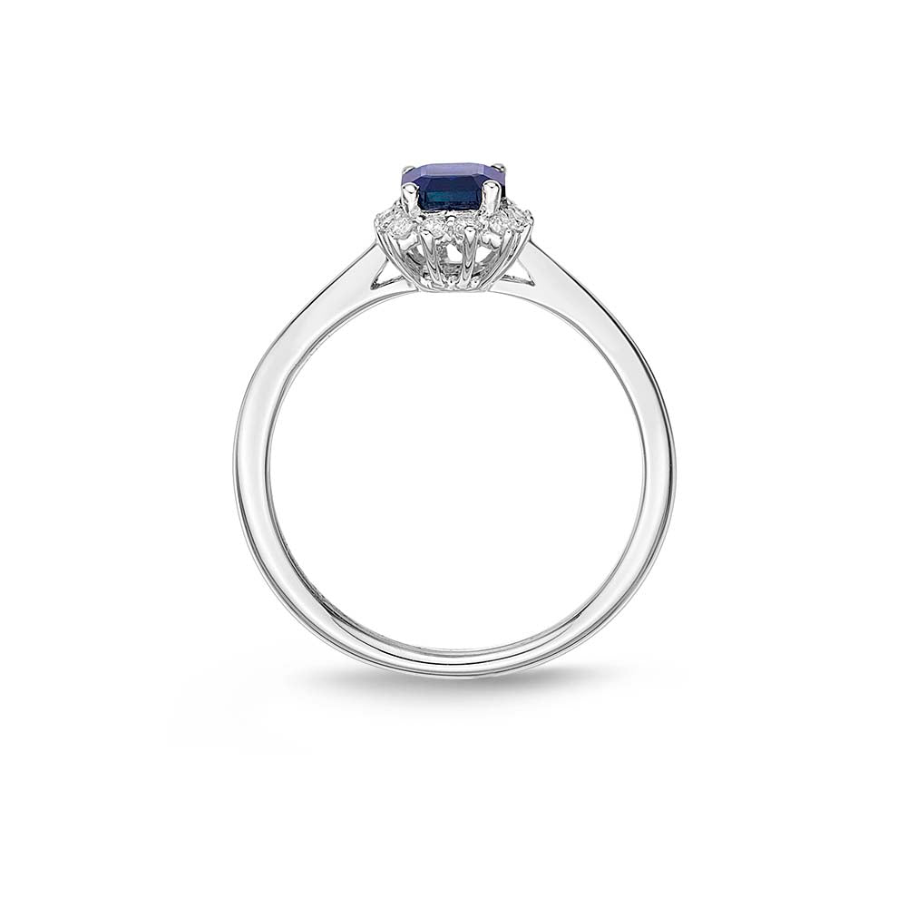 Sapphire Ring 4x6mm Sapphire & 0.14ct Diamonds in 18K White Gold