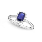 Sapphire Ring 4x6mm Sapphire & 0.14ct Diamonds in 18K White Gold