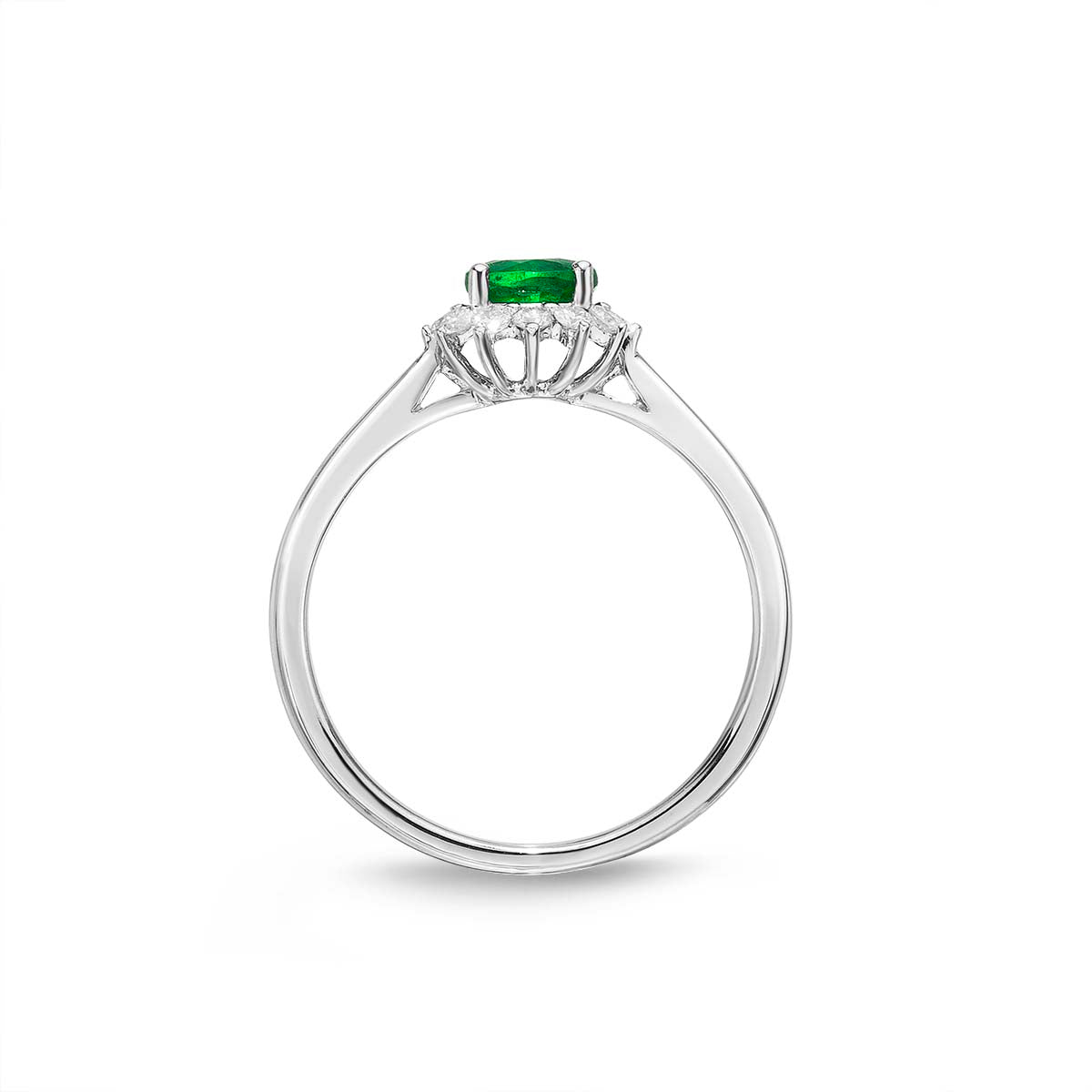 Emerald Ring 5mm Round Emerald & 0.18ct Diamond Halo 18K White Gold