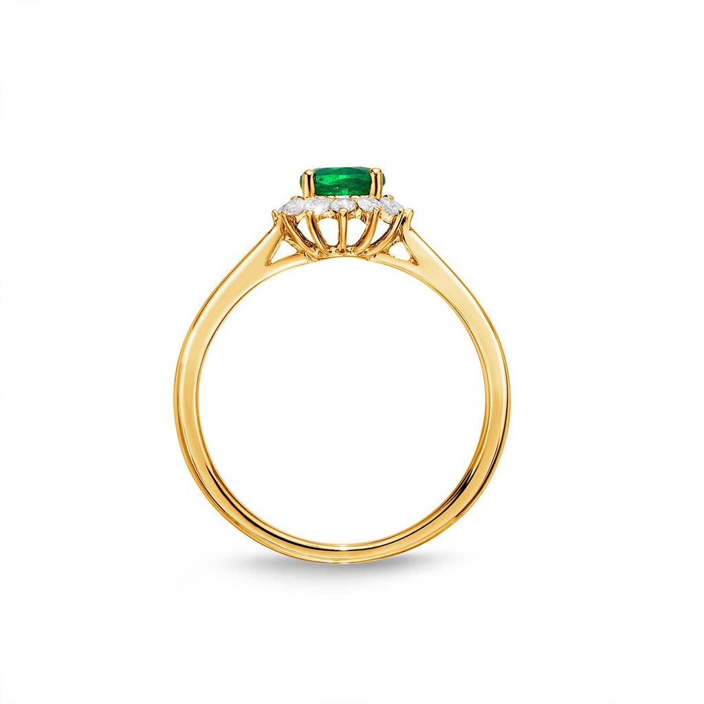 Emerald Ring 5mm Round Emerald & 0.18ct Diamond Halo 18K White Gold