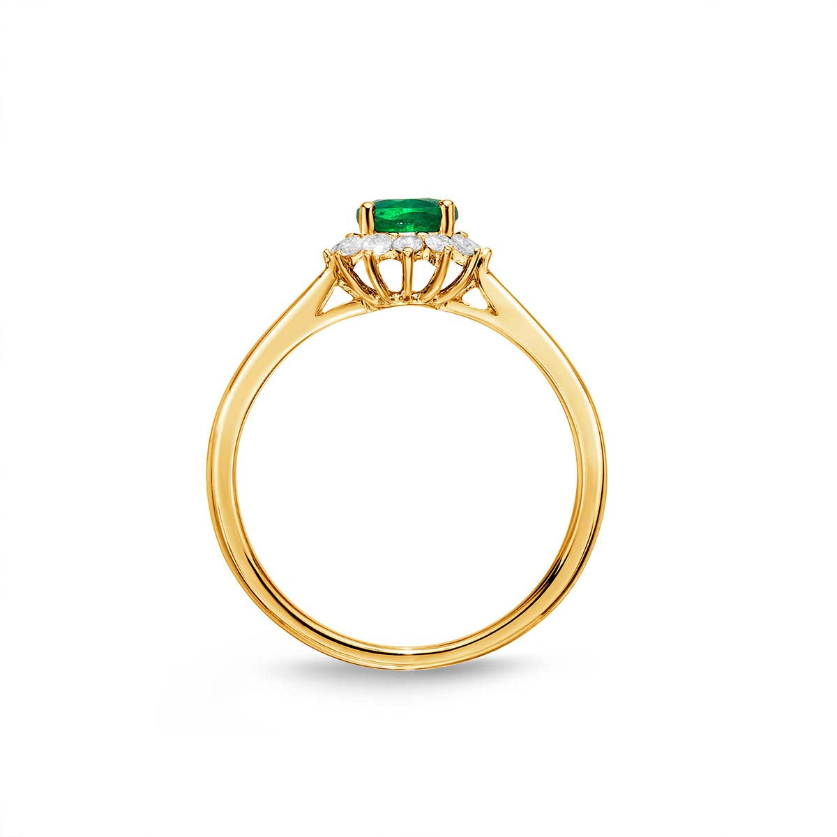 Emerald Ring 5mm Round Emerald & 0.18ct Diamond Halo 18K White Gold