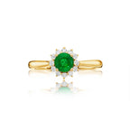 Emerald Ring 5mm Round Emerald & 0.18ct Diamond Halo 18K White Gold