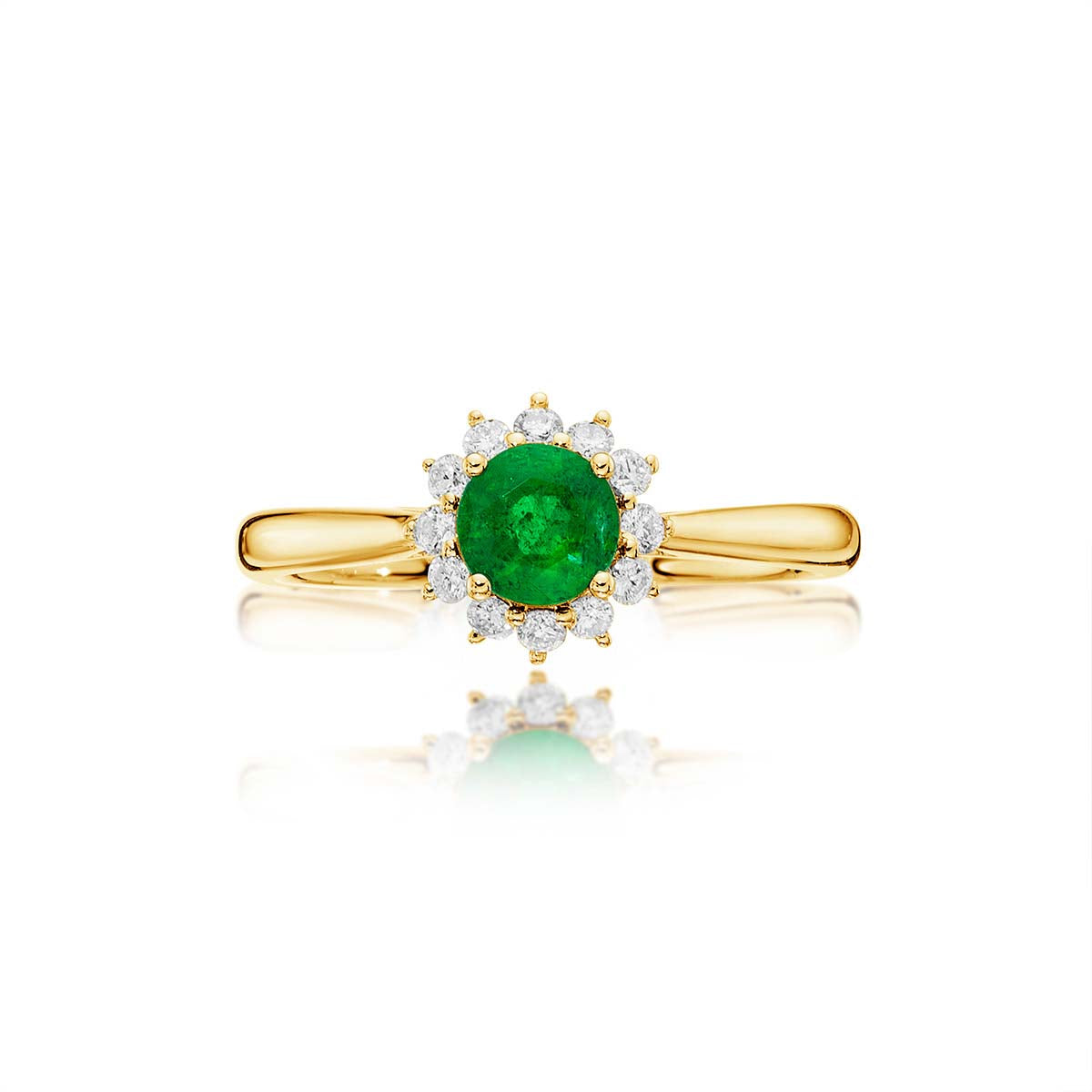 Emerald Ring 5mm Round Emerald & 0.18ct Diamond Halo 18K White Gold