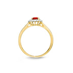 Ruby Ring 5mm Round Ruby & 0.18ct Diamond Halo in 18K Yellow Gold