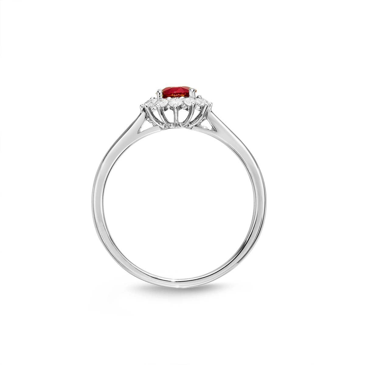 Ruby Ring 5mm Round Ruby & 0.18ct Diamond Halo 18K White Gold