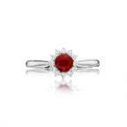 Ruby Ring 5mm Round Ruby & 0.18ct Diamond Halo 18K White Gold