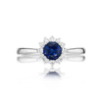 Sapphire Ring 5mm Blue Sapphire & 0.18ct Diamond Halo 18K White Gold