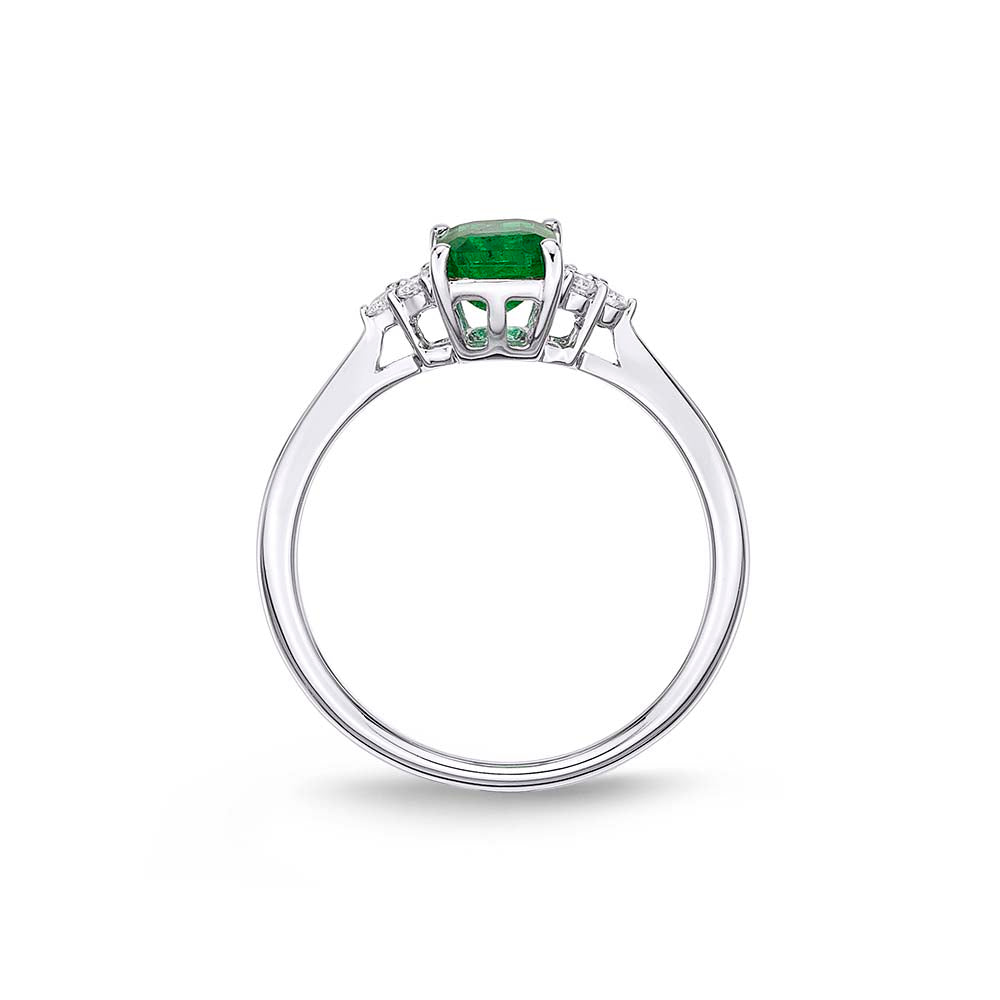 Emerald Ring 5x7mm Octagon Emerald & 0.10ct Diamonds 18K White Gold