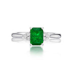 Emerald Ring 5x7mm Octagon Emerald & 0.10ct Diamonds 18K White Gold