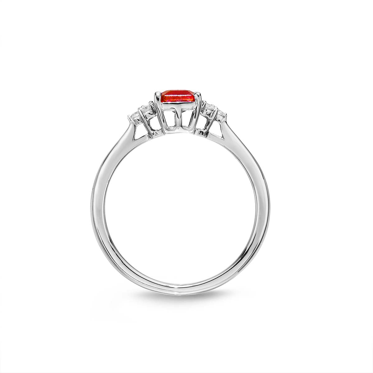Ruby Ring 5x7mm Octagon Ruby & 0.10ct Diamonds 18K White Gold