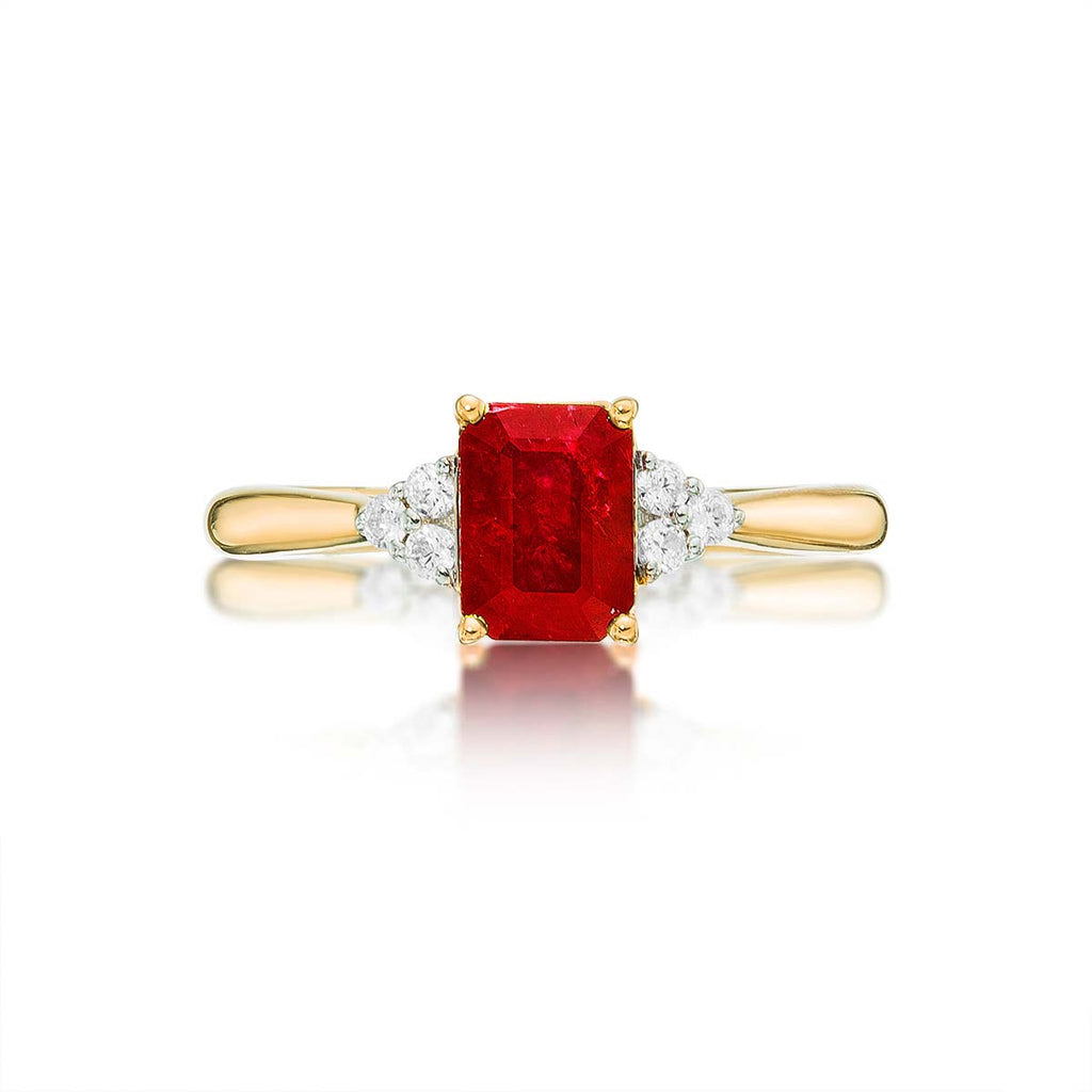 Ruby Ring 5x7mm Octagon Ruby & 0.10ct Diamonds 18K Yellow Gold