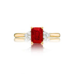 Ruby Ring 5x7mm Octagon Ruby & 0.10ct Diamonds 18K Yellow Gold