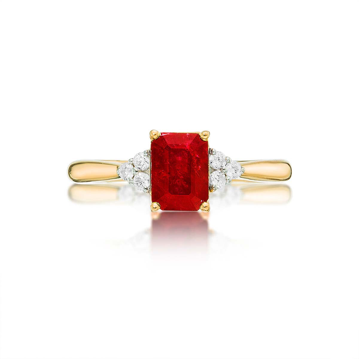 Ruby Ring 5x7mm Octagon Ruby & 0.10ct Diamonds 18K Yellow Gold