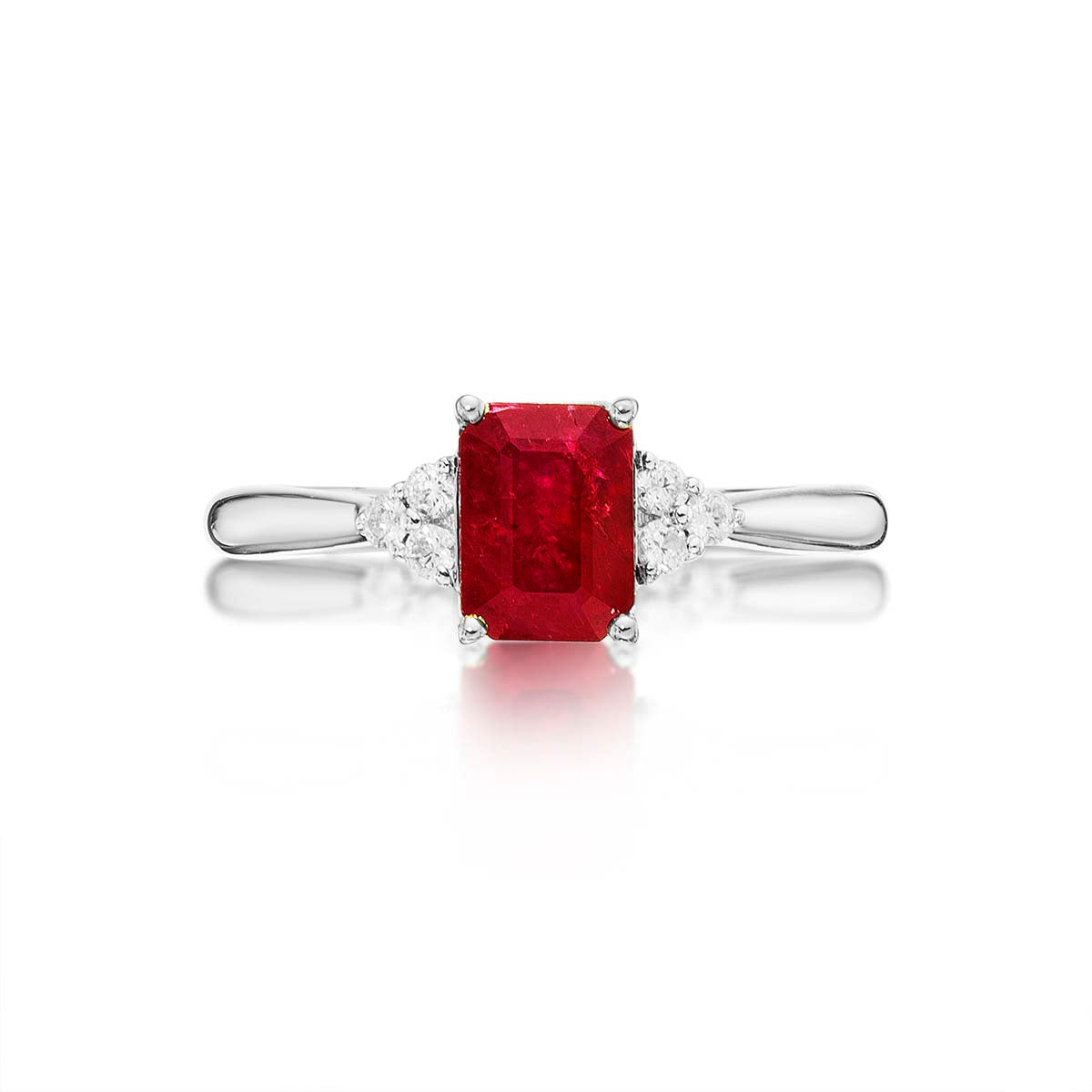 Ruby Ring 5x7mm Octagon Ruby & 0.10ct Diamonds 18K White Gold