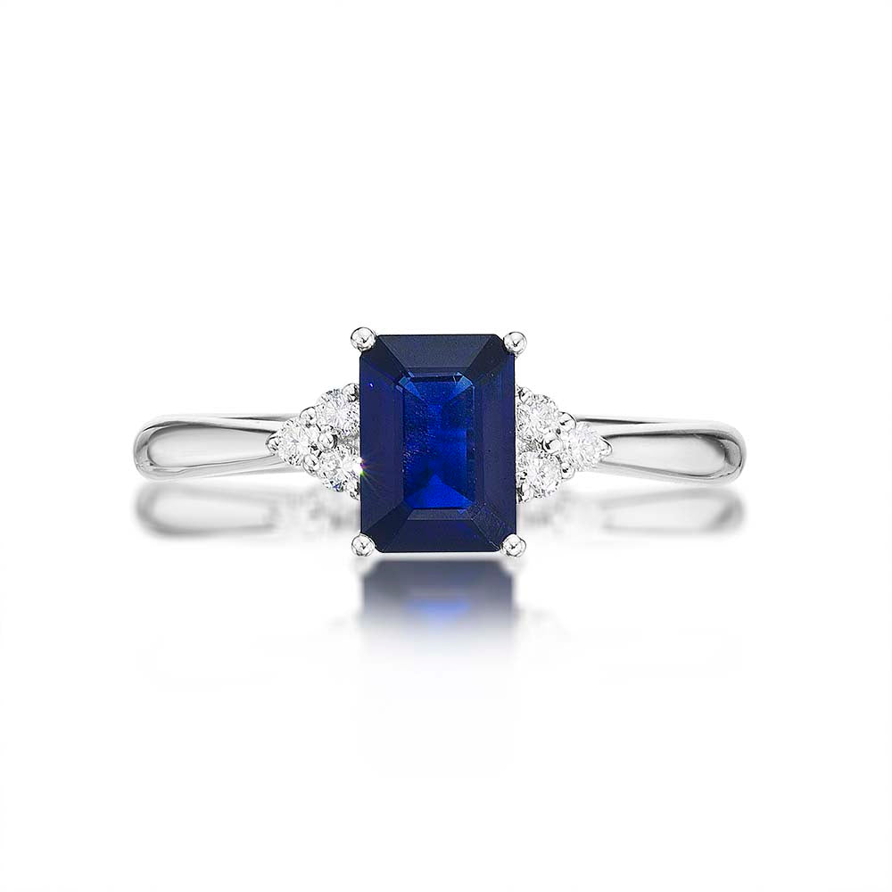Sapphire Ring 5x7mm Blue Sapphire & 0.10ct Diamonds 18K White Gold
