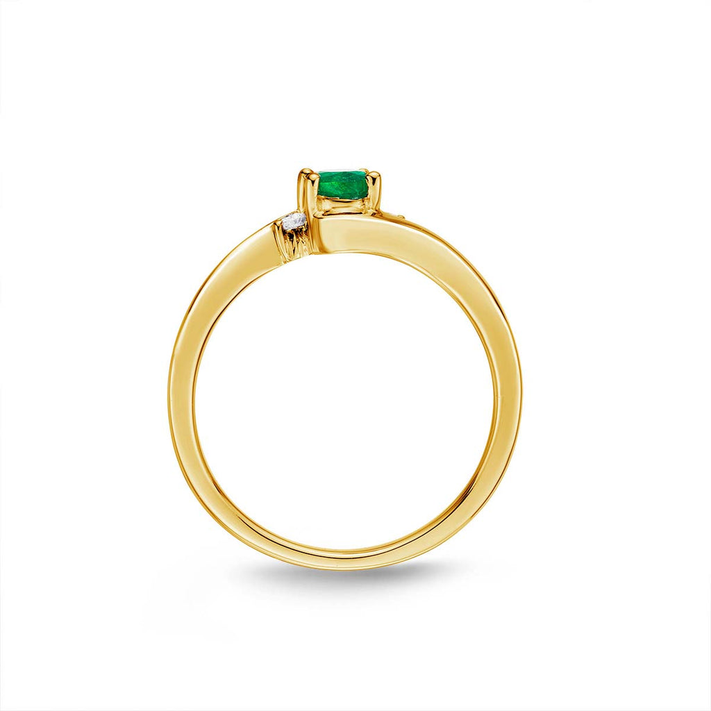 Emerald Ring 4x5mm Oval Emerald & 0.03ct Diamonds in 18K Yellow Gold