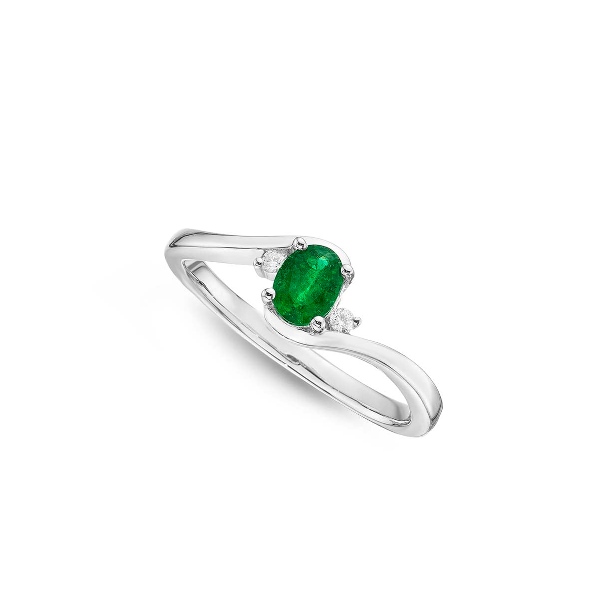 Emerald Ring 4x5mm Oval Emerald & 0.03ct Diamonds in 18K White Gold