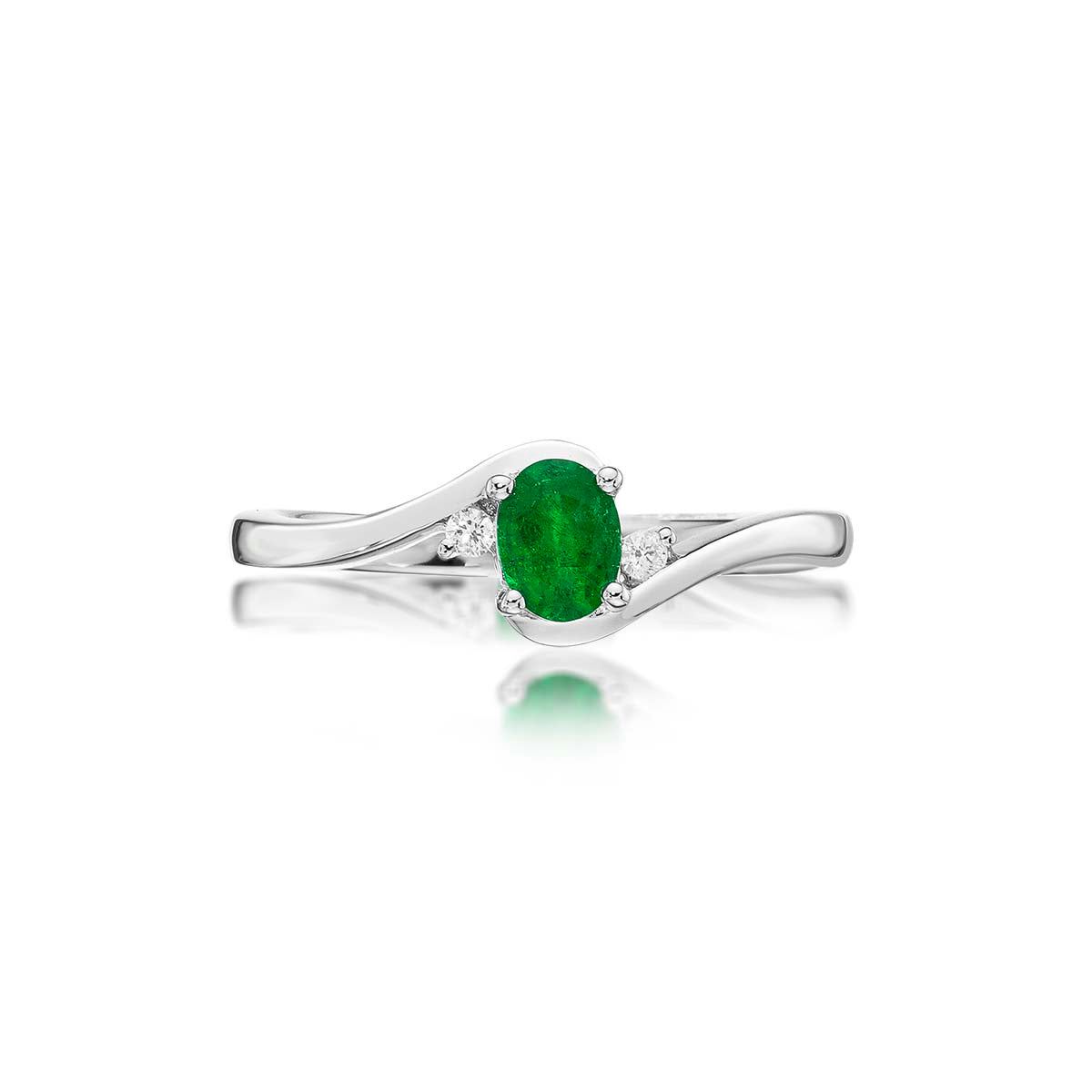 Emerald Ring 4x5mm Oval Emerald & 0.03ct Diamonds in 18K White Gold