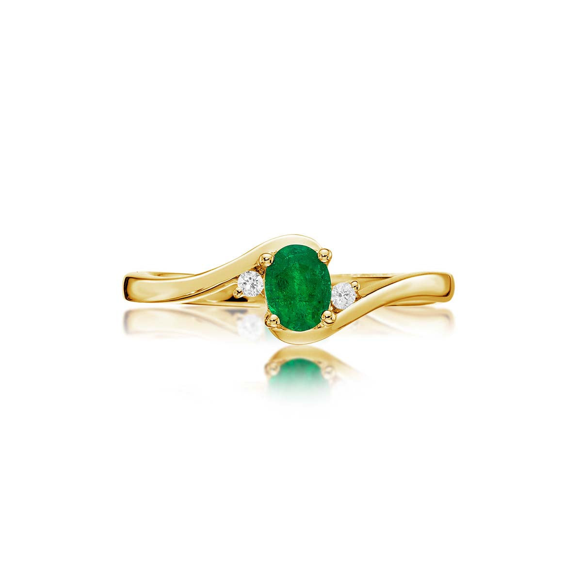 Emerald Ring 4x5mm Oval Emerald & 0.03ct Diamonds in 18K Yellow Gold