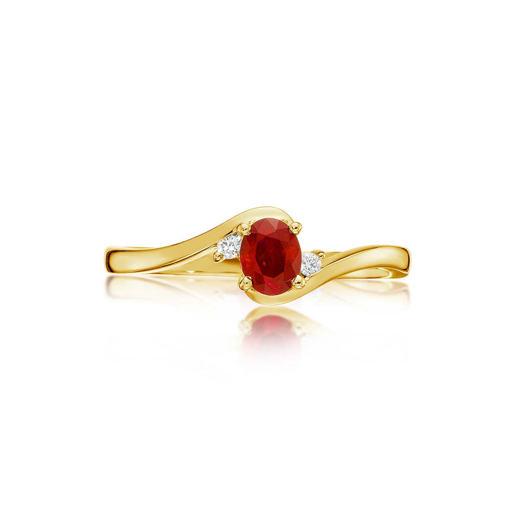 Ruby Ring 4x5mm Oval Ruby & 0.03ct Diamonds in 18K Yellow Gold
