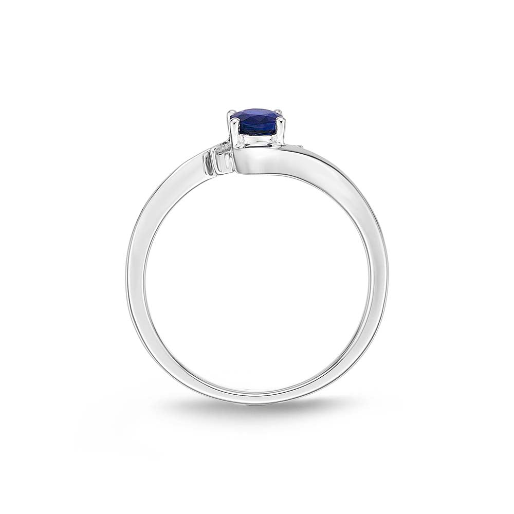 Sapphire Ring 4x5mm Blue Sapphire & 0.03ct Diamonds in 18K White Gold