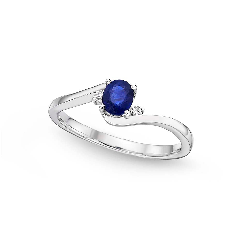 Sapphire Ring 4x5mm Blue Sapphire & 0.03ct Diamonds in 18K White Gold
