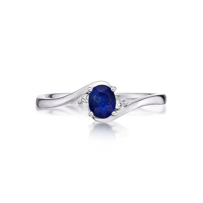 Sapphire Ring 4x5mm Blue Sapphire & 0.03ct Diamonds in 18K White Gold