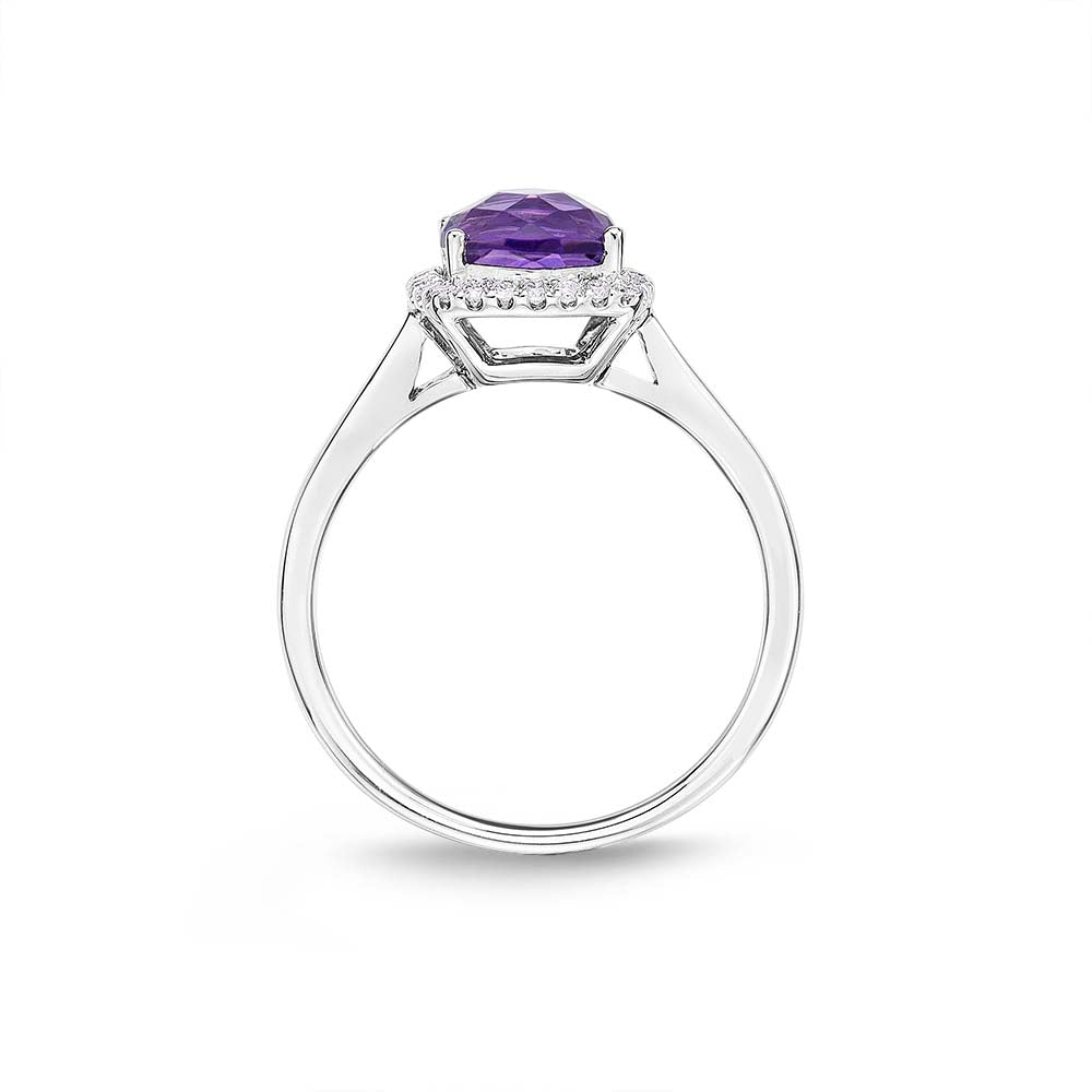 Amethyst Ring 7x7mm Cushion Amethyst 0.15ct Diamonds 18K White Gold