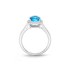 Blue Topaz Ring 7x7mm Cushion Topaz 0.15ct Diamonds 18K White Gold