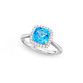 Blue Topaz Ring 7x7mm Cushion Topaz 0.15ct Diamonds 18K White Gold