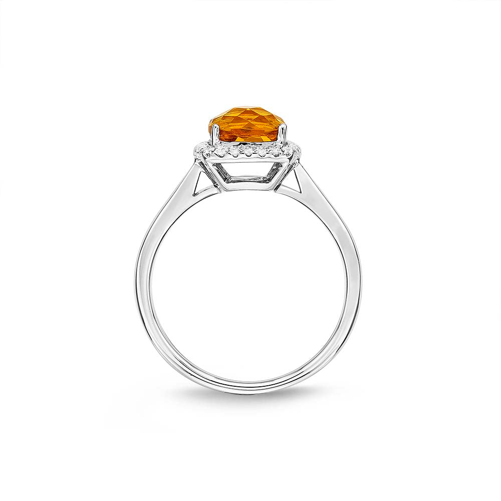 Citrine Ring 7x7mm Cushion Citrine 0.15ct Diamonds 18K White Gold