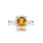 Citrine Ring 7x7mm Cushion Citrine 0.15ct Diamonds 18K White Gold