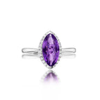 Marquise Amethyst Ring 6x12mm Amethyst 0.13ct Diamonds 18K White Gold