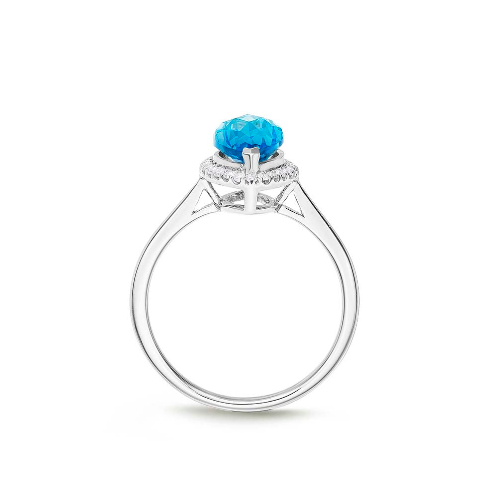 Marquise Blue Topaz Ring 6x12mm Topaz 0.13ct Diamonds 18K White Gold