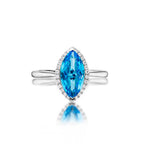 Marquise Blue Topaz Ring 6x12mm Topaz 0.13ct Diamonds 18K White Gold
