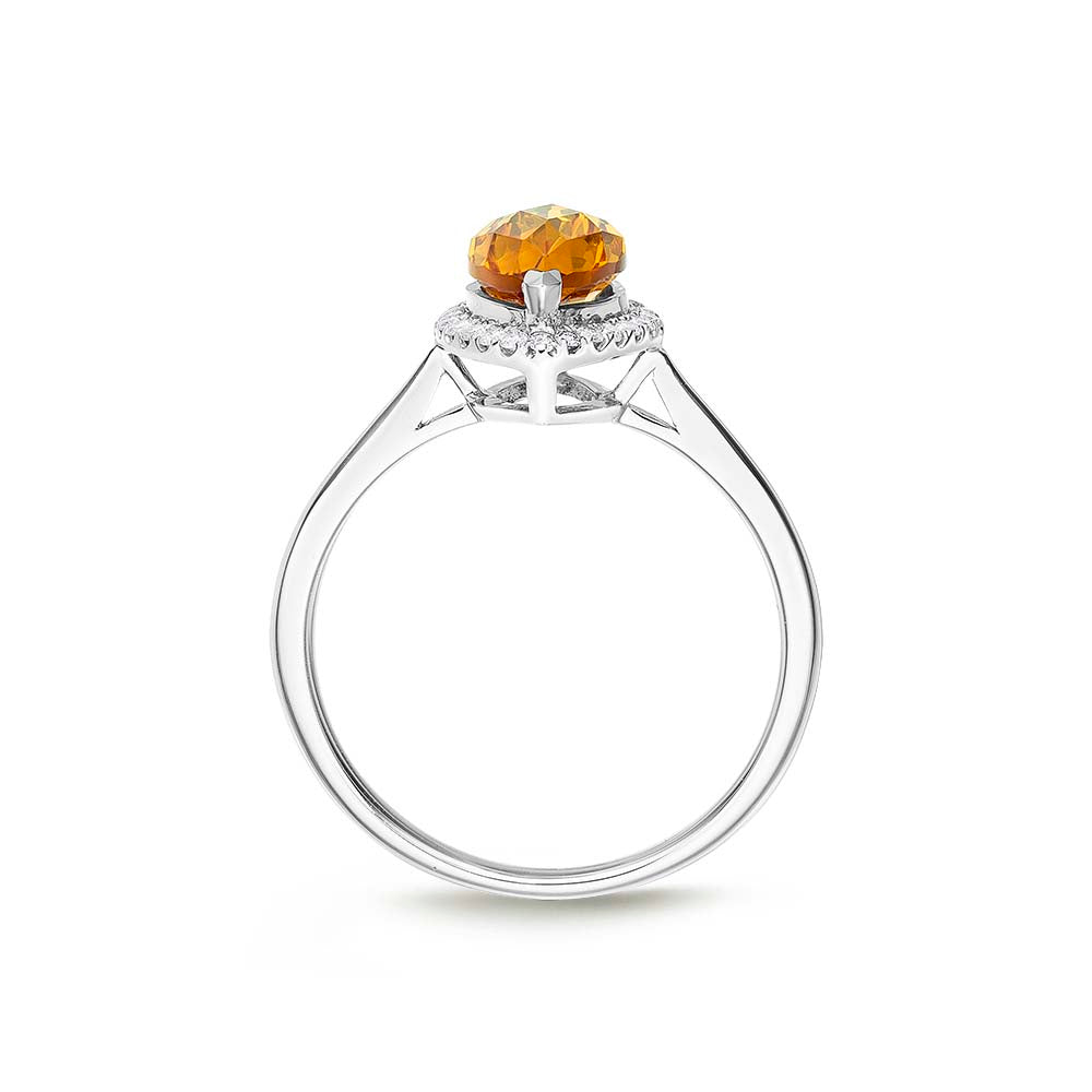 Marquise Citrine Ring 6x12mm Citrine 0.13ct Diamonds 18K White Gold