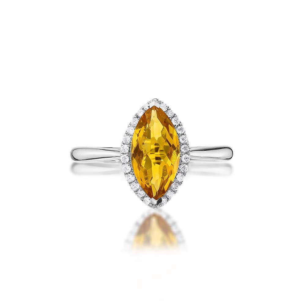 Marquise Citrine Ring 6x12mm Citrine 0.13ct Diamonds 18K White Gold