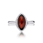 Marquise Garnet Ring 6x12mm Garnet 0.13ct Diamonds 18K White Gold