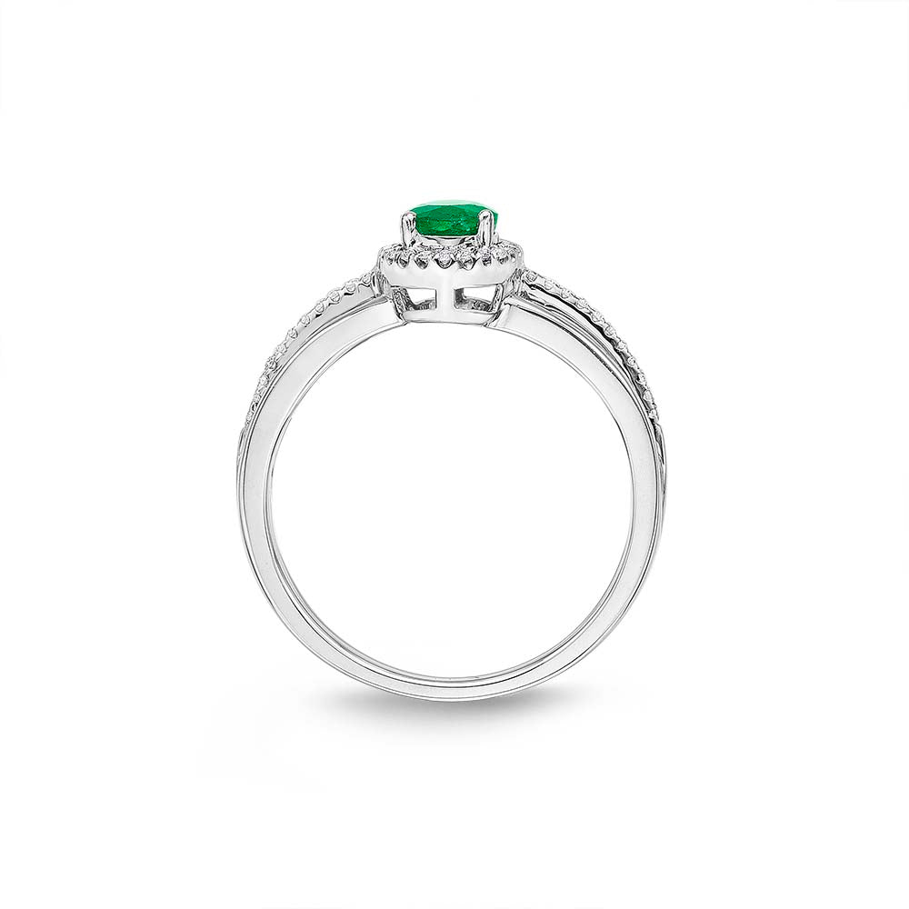 Emerald Ring 5x7mm Oval Emerald & 0.14ct Diamonds in 18K White Gold 