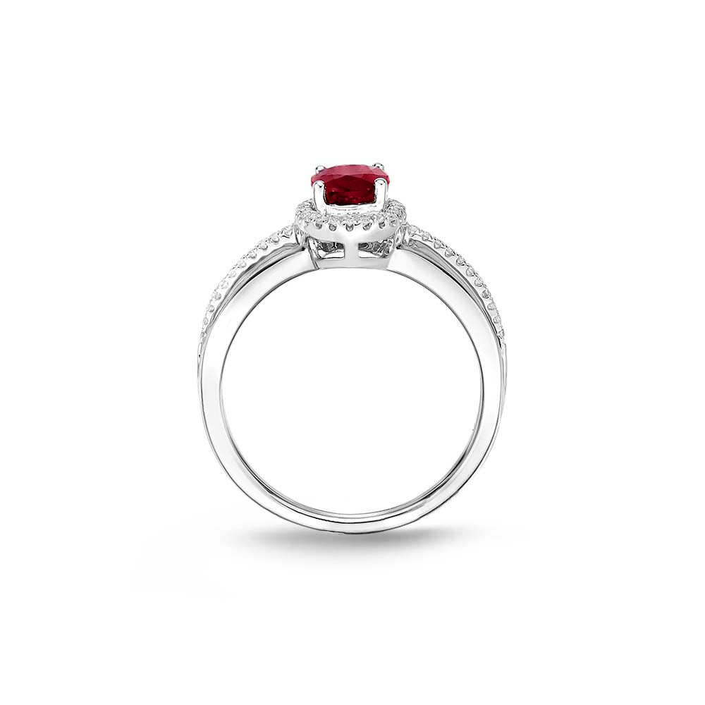 Ruby Ring 5x7mm Oval Ruby & 0.14ct Diamonds in 18K White Gold