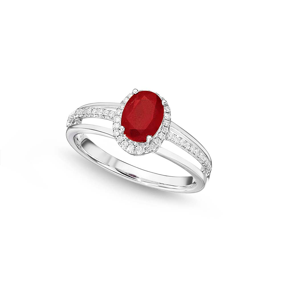 Ruby Ring 5x7mm Oval Ruby & 0.14ct Diamonds in 18K White Gold