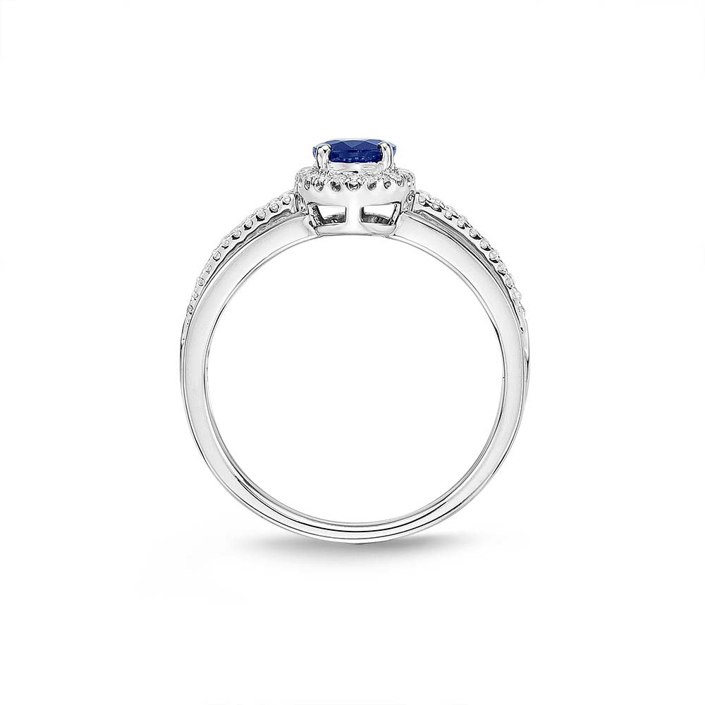 Sapphire Ring 5x7mm Oval Sapphire & 0.14ct Diamonds in 18K White Gold