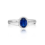 Sapphire Ring 5x7mm Oval Sapphire & 0.14ct Diamonds in 18K White Gold