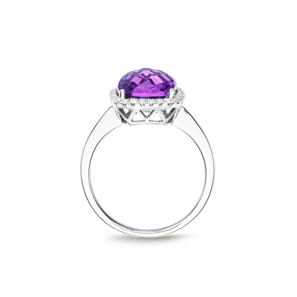 Cushion Amethyst Ring 9x12mm Amethyst & 0.21ct Diamonds 18K White Gold