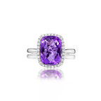 Cushion Amethyst Ring 9x12mm Amethyst & 0.21ct Diamonds 18K White Gold