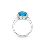 Cushion Blue Topaz Ring 9x12mm Topaz & 0.21ct Diamonds 18K White Gold