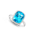Cushion Blue Topaz Ring 9x12mm Topaz & 0.21ct Diamonds 18K White Gold