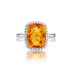 Cushion Citrine Ring 9x12mm Citrine & 0.21ct Diamonds 18K White Gold