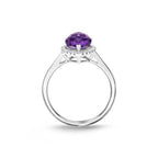 Pear Amethyst Ring 7x9mm Amethyst & 0.14ct Diamonds 18K White Gold